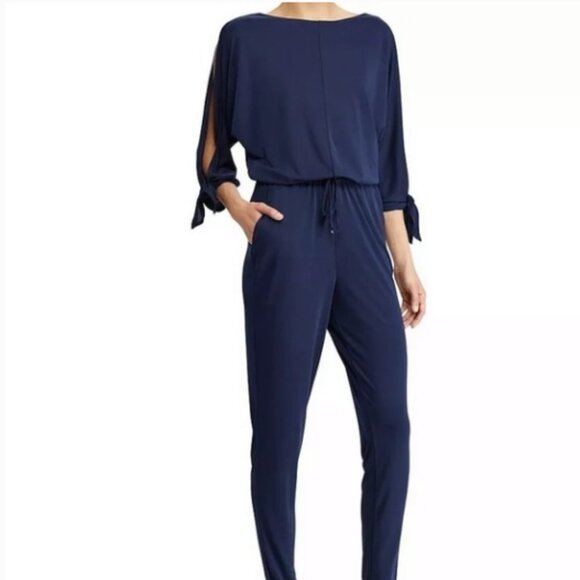 Lauren Ralph Lauren Split Sleeve Navy Jumpsuit  - Picture 2 of 11